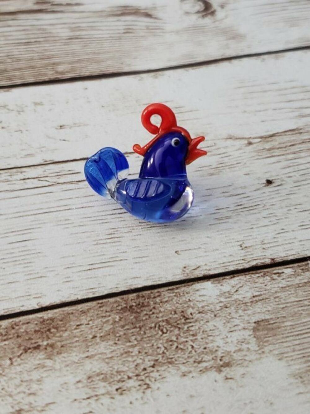 Handmade Glass Blue Rooster Pendant (No Chain Included) - New